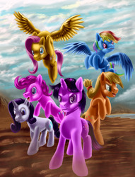 Size: 2600x3400 | Tagged: safe, artist:zilvart, applejack, fluttershy, pinkie pie, rainbow dash, rarity, twilight sparkle, g4, mane six