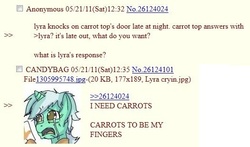 Size: 524x308 | Tagged: safe, carrot top, golden harvest, lyra heartstrings, g4, 4chan, 4chan screencap, hand, human behavior, humie