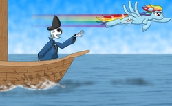 Size: 3055x1890 | Tagged: safe, artist:wazzzaap, rainbow dash, g4, boat, ocean, ship, skeleton