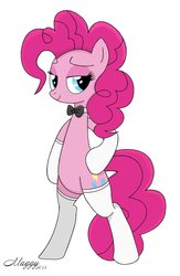 Size: 722x1106 | Tagged: safe, artist:nevobaster, pinkie pie, earth pony, pony, g4, bipedal, bowtie, clothes, female, socks, solo