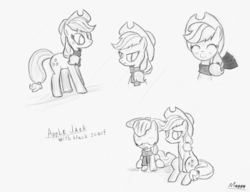 Size: 900x692 | Tagged: safe, artist:nevobaster, apple bloom, applejack, g4, clothes, monochrome, scarf