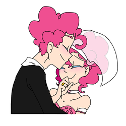 Size: 896x896 | Tagged: safe, artist:annie-aya, pinkie pie, human, g4, bubble berry, clothes, dress, female, humanized, male, rule 63, self ponidox, selfcest, ship:bubblepie, shipping, straight, suit, wedding, wedding dress