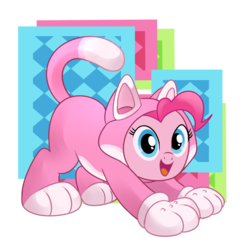 Size: 1500x1500 | Tagged: safe, artist:madmax, pinkie pie, cat, cat pony, original species, g4, cat peach, catsuit, clothes, costume, cute, diapinkes, female, gloves, kitty suit, nintendo, paw gloves, paws, pinkie cat, princess peach, solo, super mario 3d world, super mario bros.
