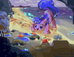 Size: 1920x1484 | Tagged: safe, artist:greygnu, crab, beach, cancer (horoscope), ponyscopes, solo, zodiac