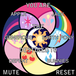 Size: 777x776 | Tagged: safe, applejack, rabbit, g4, destiny generator, game, meme, text