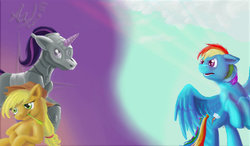 Size: 1169x683 | Tagged: safe, artist:zilvart, applejack, rainbow dash, twilight sparkle, g4, armor, trio