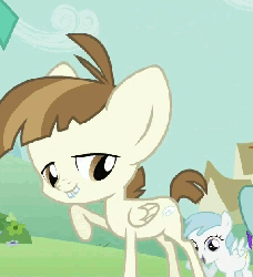 Size: 480x525 | Tagged: safe, screencap, cotton cloudy, featherweight, twist, g4, ponyville confidential, animated, butt, cropped, loop, offscreen character, plot, reversed, solo focus