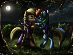 Size: 4000x3000 | Tagged: safe, artist:neko-me, applejack, rainbow dash, firefly (insect), g4, beautiful, bottomless, clothes, crying, crying on the outside, dancing, dress, duo, female, lesbian, moon, moonlight, night, partial nudity, ship:appledash, shipping, tuxedo