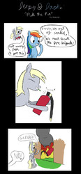 Size: 1587x3429 | Tagged: safe, artist:schluberlubs, derpy hooves, rainbow dash, pegasus, pony, g4, comic, female, fire, mare