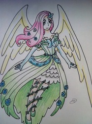 Size: 500x669 | Tagged: safe, artist:icognito-chan, fluttershy, human, g4, clothes, dress, grand galloping gala, humanized, winged humanization