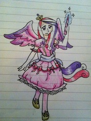 Size: 500x669 | Tagged: safe, artist:icognito-chan, princess cadance, human, g4, clothes, crossover, cute, dress, female, humanized, madoka, magic, magical girl, maho shojo madoka magica, puella magi madoka magica, ribbon, solo, winged humanization