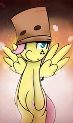 Size: 917x1540 | Tagged: safe, artist:ppdraw, fluttershy, pony, g4, bipedal, female, fire, paper bag, solo, the legend of zelda, triforce