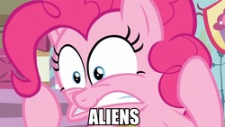 Size: 960x541 | Tagged: safe, edit, edited screencap, screencap, pinkie pie, g4, ancient aliens, female, giorgio a. tsoukalos, image macro, solo