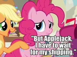 Size: 464x344 | Tagged: safe, applejack, pinkie pie, g4, female, image macro, lesbian, ship:applepie, shipping