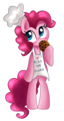 Size: 2982x5669 | Tagged: safe, artist:pridark, pinkie pie, pony, g4, apron, bipedal, chef's hat, clothes, cookie, female, hat, heart, simple background, solo, transparent background
