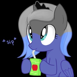 Size: 900x900 | Tagged: safe, edit, princess luna, g4, female, filly, juice box, solo, woona