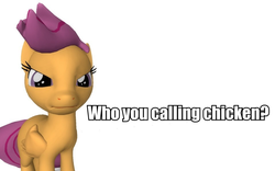 Size: 960x600 | Tagged: safe, artist:pinkie diane roosevelt phd, scootaloo, g4, 3d, angry, female, filly, foal, gmod, reaction image, scootachicken, scootaloo is not amused, solo, unamused