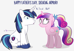 Size: 1048x722 | Tagged: safe, artist:dm29, princess cadance, shining armor, g4, confused, duo, father's day, implied pregnancy, you're going to be a father