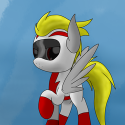 Size: 2600x2600 | Tagged: safe, artist:flashiest lightning, oc, oc only, pegasus, pony, clothes, helmet, racer, red, solo, suit, white