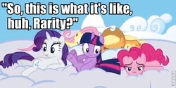 Size: 526x262 | Tagged: safe, applejack, fluttershy, pinkie pie, rarity, twilight sparkle, g4, image macro, marshmallow