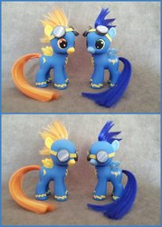 Size: 1024x1433 | Tagged: safe, artist:hannaliten, soarin', spitfire, g4, colt, customized toy, filly, wonderbolts