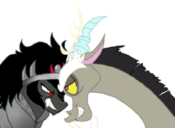Size: 844x616 | Tagged: safe, artist:loveponies89, discord, king sombra, g4, fight