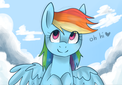 Size: 811x569 | Tagged: safe, artist:marisalle, rainbow dash, pegasus, pony, g4, female, heart, hi, solo