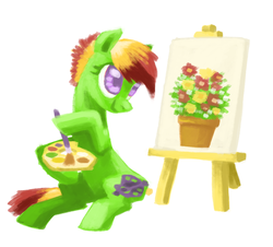 Size: 800x723 | Tagged: safe, artist:needsmoarg4, miss painter, earth pony, pony, g2, g4, digital painting, easel, female, g2 to g4, generation leap, mare, paint, simple background, solo, white background