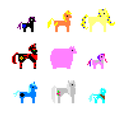 Size: 503x464 | Tagged: safe, oc, oc only, oc:celery, oc:fluffle puff, oc:marker pony, oc:niggertron, oc:nyx, oc:princess ataxia, oc:snowdrop, oc:spell nexus, oc:ticket, adventure ponies, pixel art, red and black oc