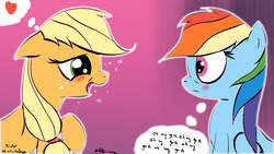 Size: 3840x2160 | Tagged: safe, artist:neko-me, applejack, rainbow dash, g4, female, heart, lesbian, ship:appledash, shipping