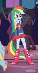 Size: 633x1225 | Tagged: safe, screencap, fluttershy, rainbow dash, scribble dee, sophisticata, teddy t. touchdown, velvet sky, human, equestria girls, g4, my little pony equestria girls, background character, background human, boots, bracelet, choker, clothes, cropped, dress, ear piercing, earring, fall formal, fall formal outfits, female, glasses, hair bun, high heel boots, jewelry, male, piercing, ponied up, shirt, shoes, skirt, solo focus
