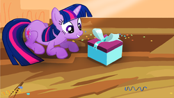 Size: 1280x720 | Tagged: safe, artist:ocredan, twilight sparkle, pony, unicorn, g4, female, mare, present, solo, unicorn twilight