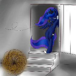 Size: 1000x1000 | Tagged: safe, artist:nac0n, princess luna, pony, gamer luna, g4, animated, annoyed, bipedal, bipedal leaning, door, female, frown, headset, hoof tapping, impatient, solo, tumbleweed, waiting