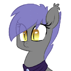 Size: 400x400 | Tagged: safe, artist:elslowmo, artist:jessy, oc, oc only, oc:midnight blossom, bat pony, pony, animated, blinking, cute, dilated pupils, eye clipping through hair, eye dilation, eyes on the prize, female, frown, grin, mare, night guard, ocbetes, simple background, smiling, solo, squee, white background, wide eyes