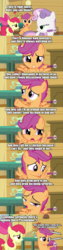 Size: 960x3780 | Tagged: safe, apple bloom, scootaloo, sweetie belle, g4, comic, cutie mark crusaders, fourth wall