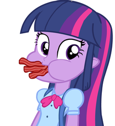 Size: 639x705 | Tagged: safe, artist:tiarawhy, twilight sparkle, equestria girls, g4, bacon, female, gentlemen, omnivore twilight, ponies eating meat, simple background, solo, vector, white background