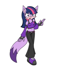 Size: 829x964 | Tagged: safe, artist:fairiegirl101, twilight sparkle, fox, anthro, plantigrade anthro, g4, belly button, clothes, female, furry, midriff, simple background, skinny, solo, sonic the hedgehog (series), sonicified, species swap, style emulation, tank top, thin, transparent background, tube top, twi-fox