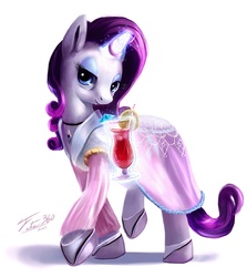 Size: 1200x1346 | Tagged: safe, artist:tsitra360, rarity, g4, alternate hairstyle, clothes, cocktail, dress, drink, female, magic, solo