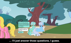 Size: 1600x973 | Tagged: safe, cherry berry, lyra heartstrings, shoeshine, comic:celestia's servant interview, g4, butt, caption, cherryplot, interview, meta, plot