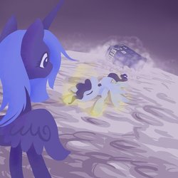 Size: 894x894 | Tagged: safe, artist:1flynnia1, princess luna, g4, crash, crossover, doctor who, moon, ponified, s1 luna, tardis