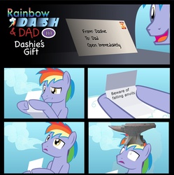 Size: 2000x2009 | Tagged: safe, artist:mlp-silver-quill, rainbow blaze, pegasus, pony, g4, abuse, anvil, blazebuse, comic, dashie's gift, exploitable meme, letter, mail, male, meme, stallion