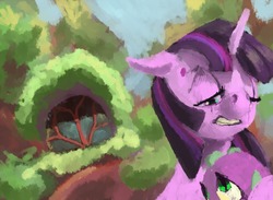 Size: 1280x936 | Tagged: safe, artist:spectralunicorn, spike, twilight sparkle, g4, crying, golden oaks library, hug, painting, sad