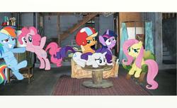Size: 1680x1020 | Tagged: safe, artist:johnlennondude, applejack, fluttershy, pinkie pie, rainbow dash, rarity, twilight sparkle, g4, crossover, mane six, ponies in real life, that 70s show