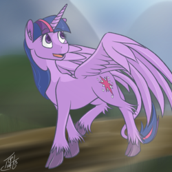 Size: 1024x1024 | Tagged: safe, artist:tlatophat, twilight sparkle, alicorn, classical unicorn, pony, g4, female, horn, leonine tail, mare, solo, twilight sparkle (alicorn), unshorn fetlocks