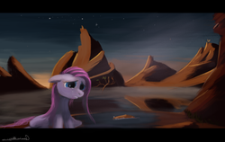 Size: 1024x648 | Tagged: safe, artist:auroriia, pinkie pie, g4, female, pinkamena diane pie, sad, scenery, solo