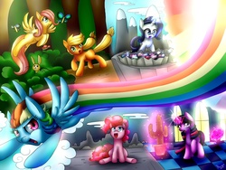 Size: 1600x1200 | Tagged: safe, artist:rainbowjune, applejack, fluttershy, pinkie pie, rainbow dash, rarity, twilight sparkle, g4, filly, mane six