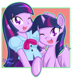 Size: 2770x3000 | Tagged: safe, artist:danmakuman, twilight sparkle, human, pony, equestria girls, g4, human ponidox, noogie, self ponidox, twilight sparkle (alicorn)