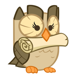 Size: 10000x10000 | Tagged: safe, artist:gratlofatic, owlowiscious, bird, owl, g4, absurd resolution, animal, male, mouth hold, scroll, simple background, solo, transparent background, vector