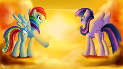 Size: 1920x1080 | Tagged: safe, artist:wourdeluck, rainbow dash, twilight sparkle, alicorn, pony, g4, female, mare, twilight sparkle (alicorn)