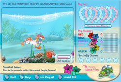 Size: 694x470 | Tagged: safe, baby honolu-loo, honolu-loo, g3, air supply, bubble, butterfly island, butterfly island adventure game, flash game, game, snorkel, video game, water